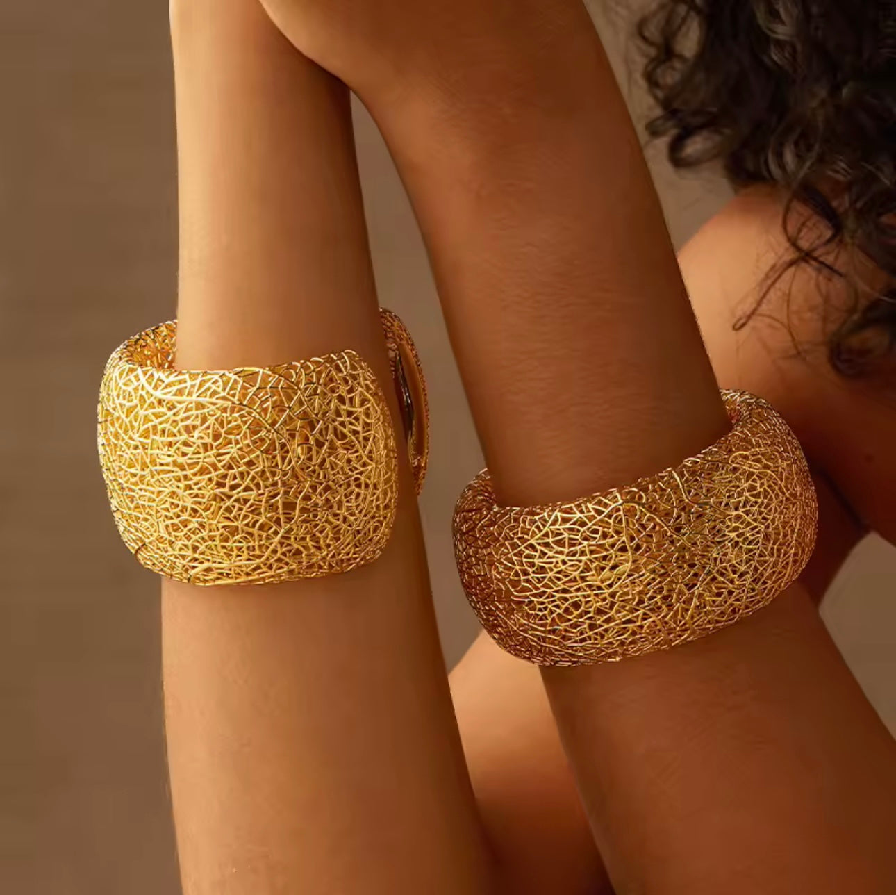 3 D Hollow Gold filigree Statement Cuff