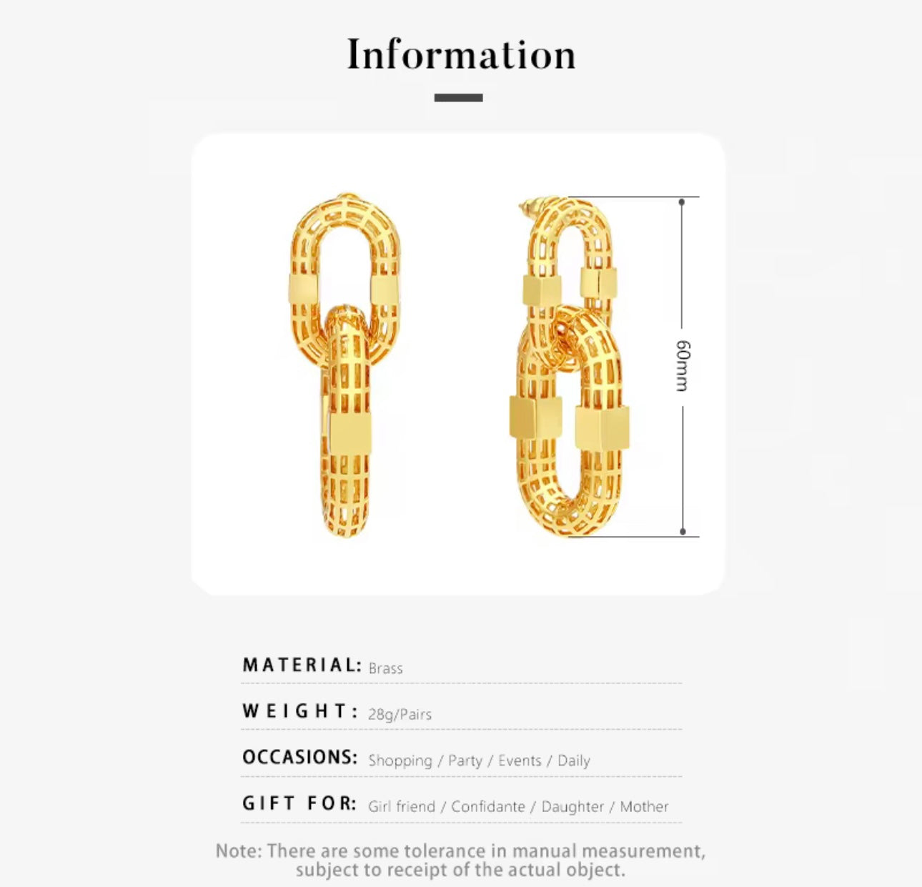 3D Hollow Gold Link Earrings