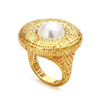 3D Hollow Gold pearl and Gemstone Ring
