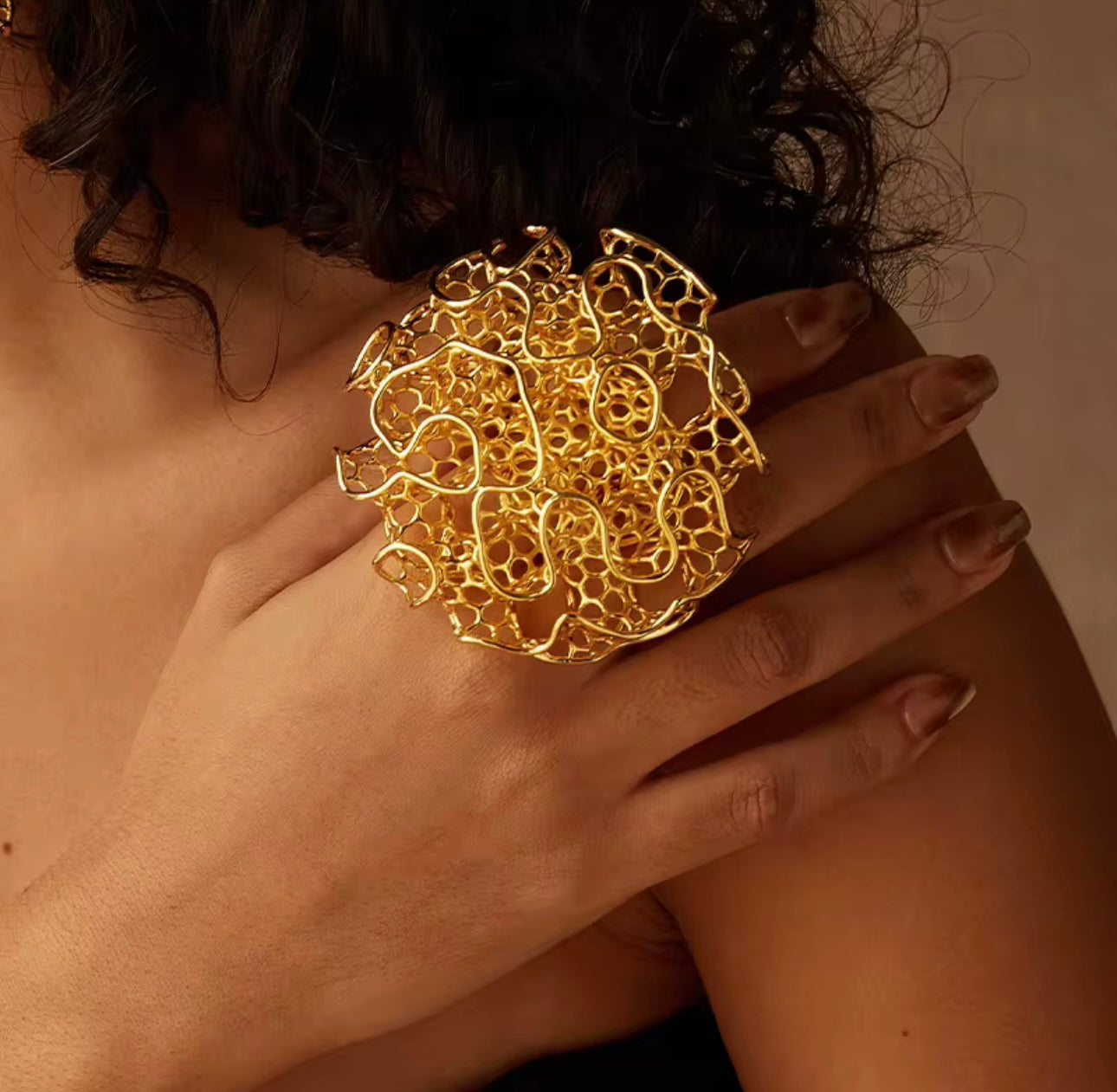 3D Hollow Floral Statement Ring