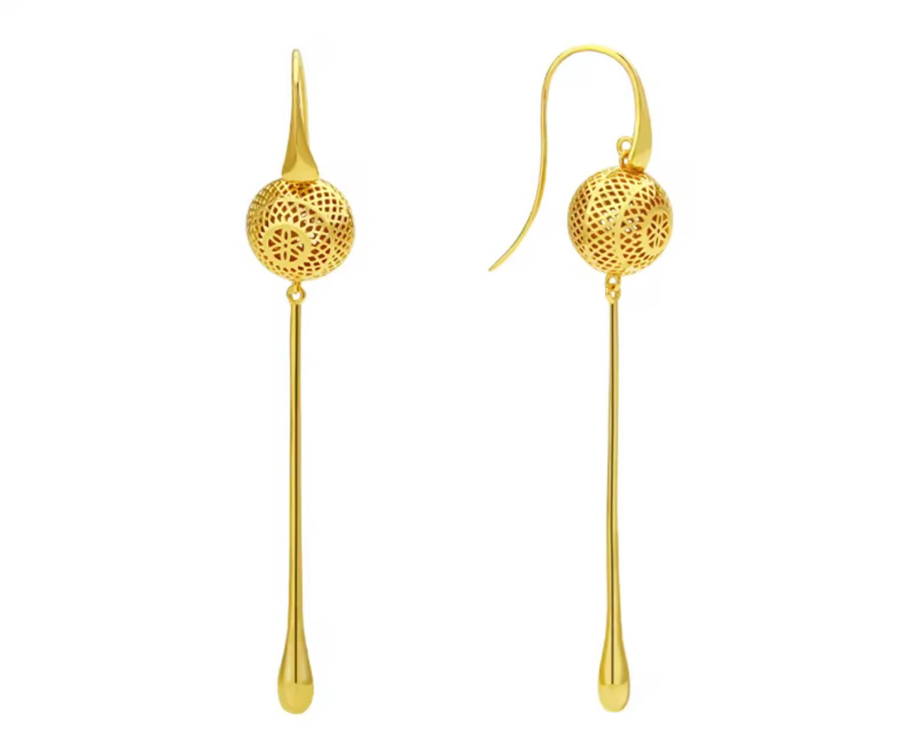 3D Hollow Gold Dangle Earrings