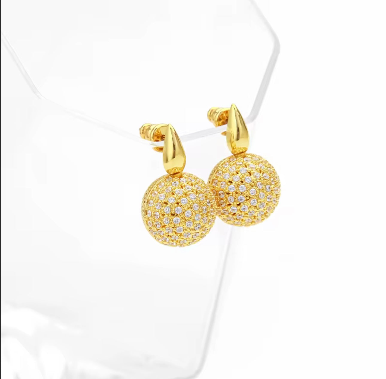 Gold Hollow gemstone sphere earring