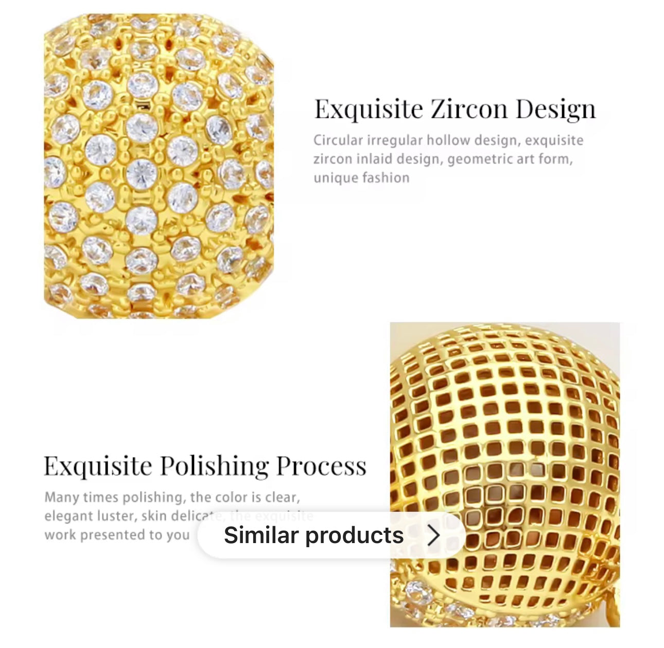 3D Hollow Gold Gemstone Earrings