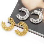 3D Hollow Gold Gemstone Earring