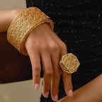 3D hollow Gold Geometric Statement Ring