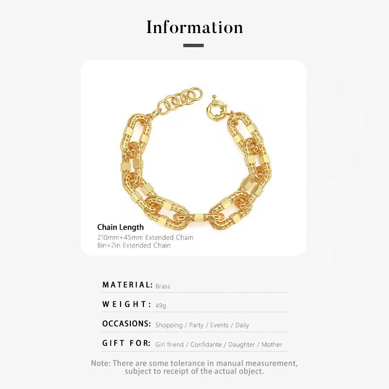3D Hollow Gold Chain Bracelet
