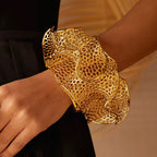3D Hollow Gold Filigree Floral Bangle