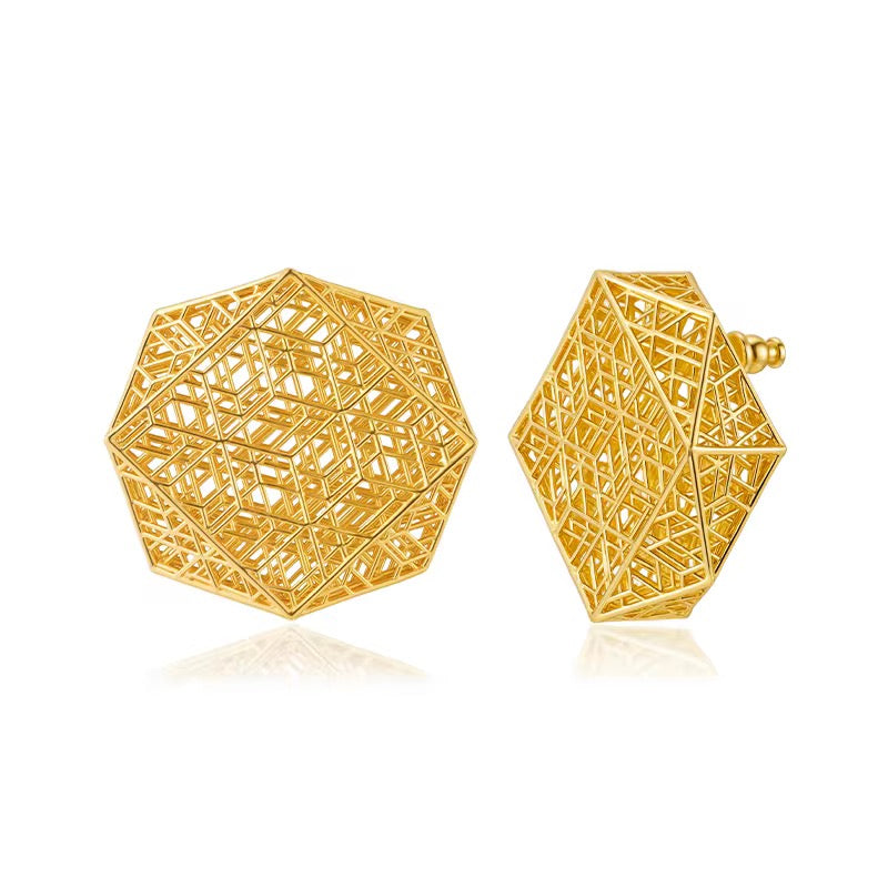 3D Hollow Gold Geometric Earrings